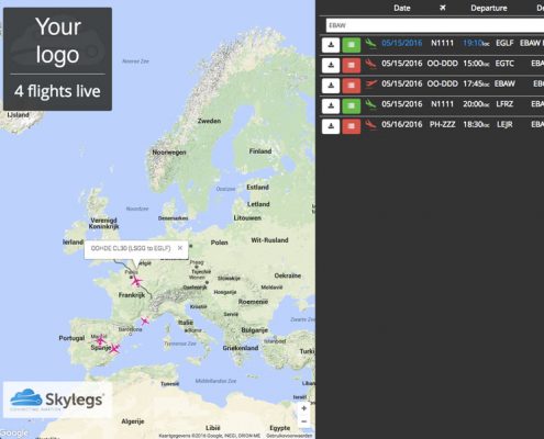 Live map displaying the arrivals and departures
