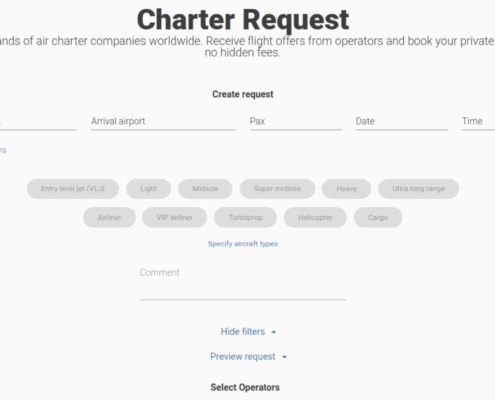 Charter request tool preview from Aviapages