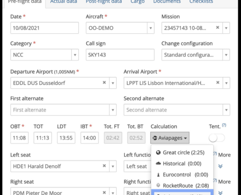 Aviapages Calculator into Skylegs flight