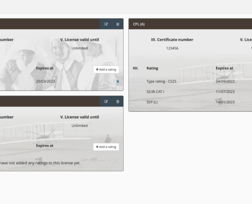 Licenses from online pilot logbook platform