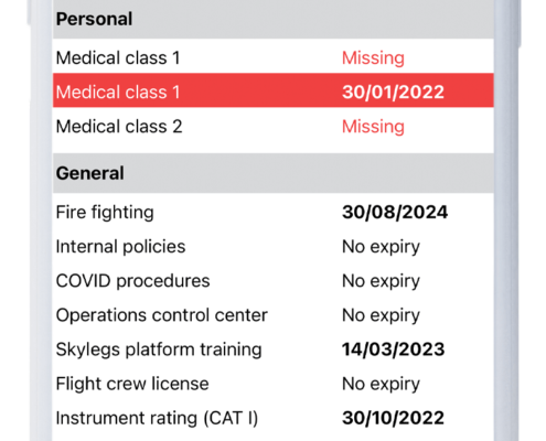 Skylegs app crew qualifications records