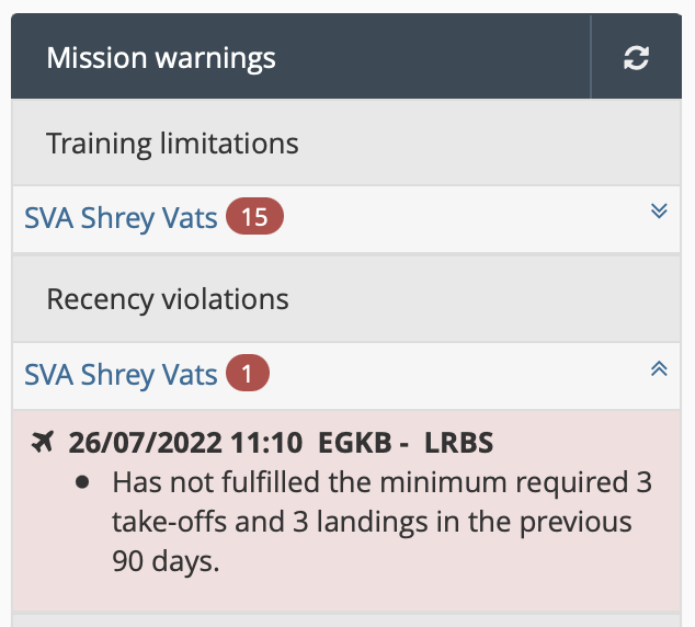 PIlot recency calculation warning by Skylegs